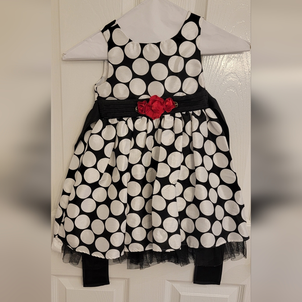 Youngland Black and White Polka Dot Skirt with Red Flower